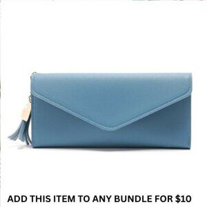 $10 ADD ON ITEM- Blue PU Leather Wallet Clutch Tassel Heart Charm Card Holder